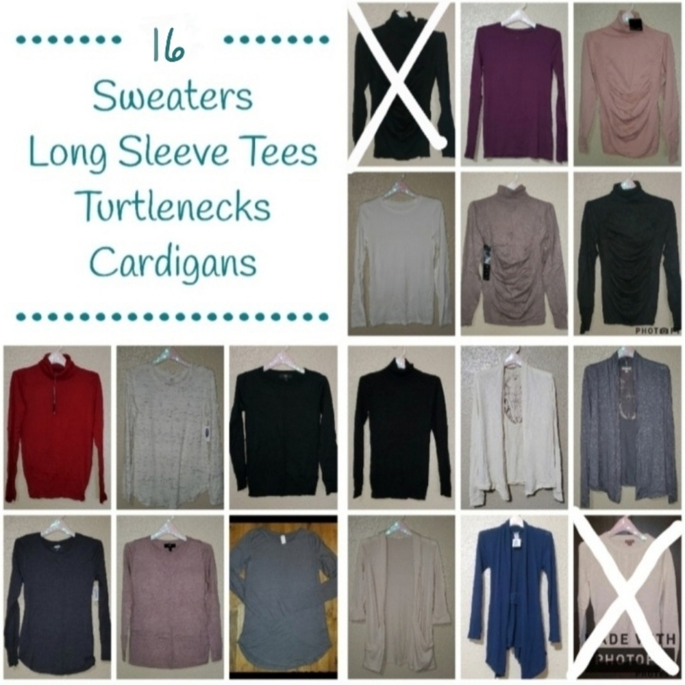 16 Women's Fall & Winter Clothes Bundle Lot - Sweaters Cardigans Long Sleeves